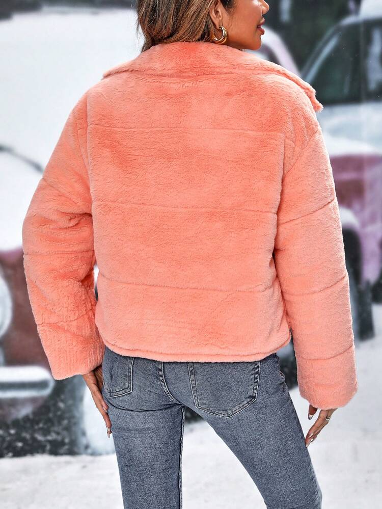 Zip Up Drop Shoulder Fleece Padded Padded Coat Clothes Winter