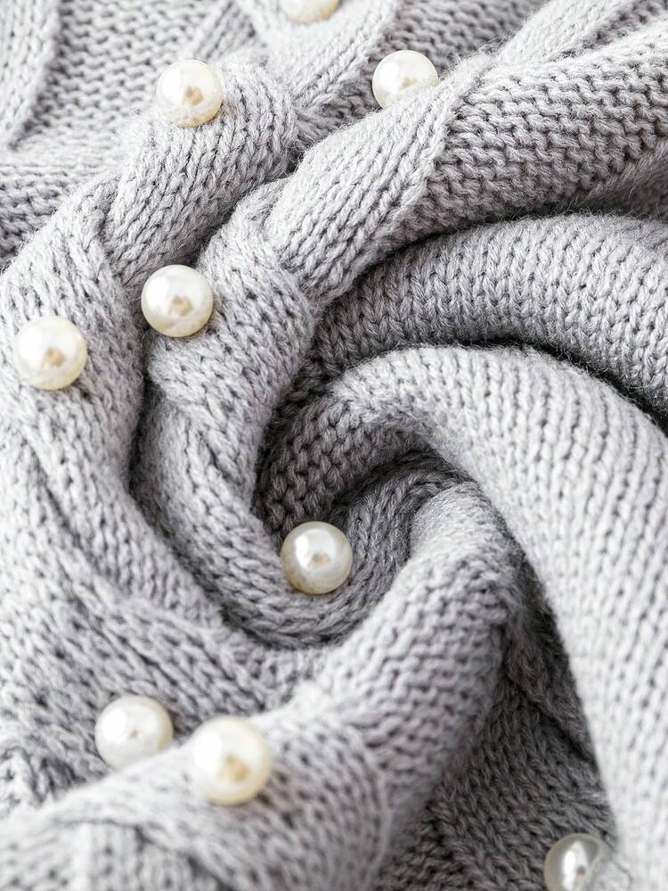 Plus Faux Pearls Beaded Cable Knit Sweater Knit Pullover Fall Winter Sweater