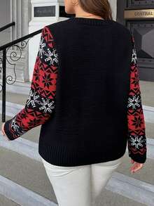 SHEIN LUNE 大碼雪花圖案套頭毛衣 - 黑色 - 查看 2