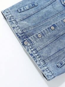 男大童標語貼布細節牛仔夾克不帶T恤 - 中等水洗藍 - 查看 4