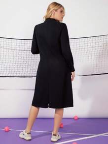 SHEIN EZwear Women Coats Kantong Tombol Depan Plain Casual - Hitam - View 2