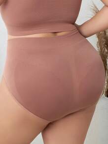Plus Solid High Waist Panty - Brown - View 2