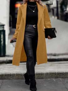 Calvaya Của phụ nữ Nguyên chất Màu sắc Dài Len áo - Màu Khaki - Xem 5