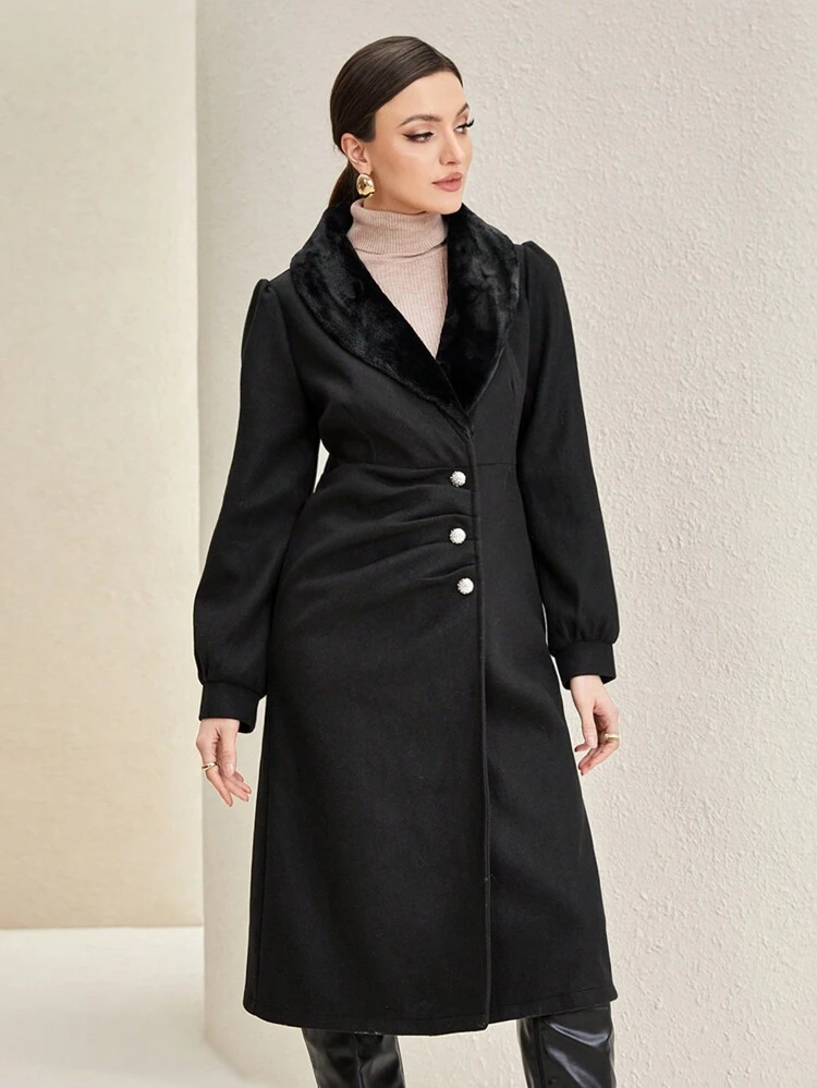 Borg Collar Button Front Coat