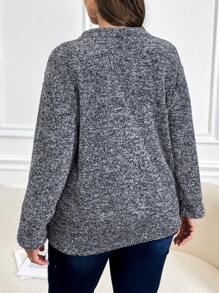 SHEIN LUNE Plus Waterfall Collar Open Front Coat - Grey - View 2