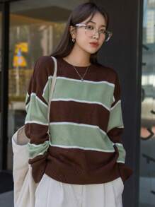 DAZY Color Block Drop Shoulder Sweater,Fall Clothes - Multicolor - View 3
