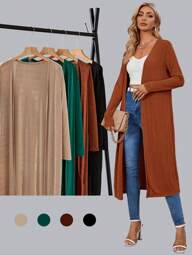 BizChic Solid Open Front Longline Coat In Fall/Winter