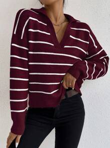 EMERY ROSE Striped Pattern Drop Shoulder Sweater