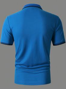 Manfinity Homme Men Horse Print Striped Trim Polo Shirt - Blue - View 2