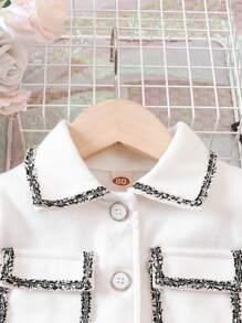 Baby Girl Contrast Trim Flap Detail Overcoat - White - View 3