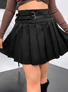 Flirla Hơn Khóa thắt lưng Chân Váy xếp ly - màu đen - Xem 7