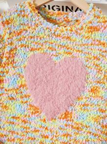 SHEIN Tween Girl Space Dye Heart Pattern Sweater - Multicolor - View 4