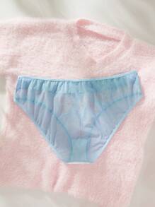 Plus Size Women's Embroidered Mesh Underwear - Blue - View 2