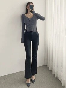 DAZY 前開襟分割式t恤 - 灰色 - 查看 5