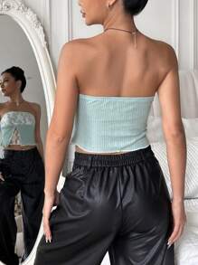 SHEIN Unity 蕾絲拼接下擺開叉抹胸上衣 - 薄荷綠 - 查看 2