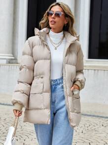 EURMUSE Ladies Regular Fit Padded Jacket - Black and White - View 3