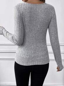 SHEIN Maternidad Camiseta con encaje tejido de canalé - Gris - Ver 4