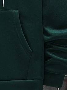 Extended Sizes 男士大码日文圖案&龍圖案抽繩連帽衫 - 綠色 - 查看 3