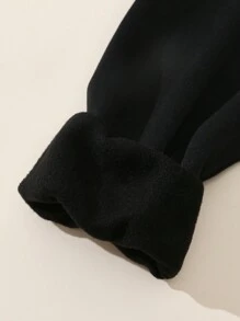 SHEIN EZwear Hơn Lá thư Đồ họa Khẩu hiệu Lót nhiệt Áo nỉ - màu đen - Xem 3