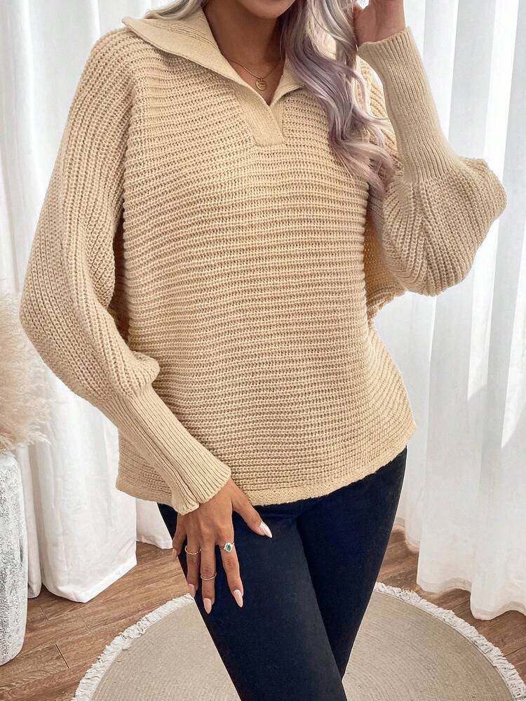 Batwing Sleeve Ribbed Knit Pullover Fall Winter Sweater