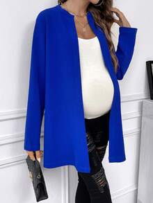 SHEIN Maternity Solid Open Front Coat - Royal Blue - View 2