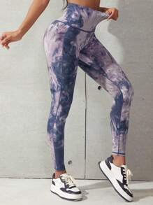 運動紮染跑步瑜伽彈力緊身打底褲 - 彩色 - 查看 1