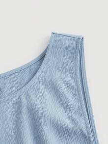 SHEIN MOD Solid Button Detail Sleeveless A-line Dress - Blue - View 4