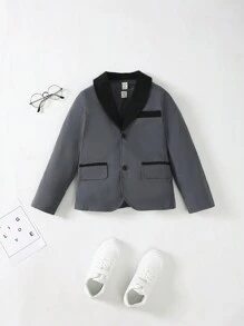 Tween Boy Contrast Panel Shawl Collar Blazer & Pants - Dark Grey - View 7