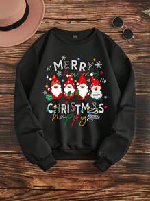 SHEIN LUNE In Giáng sinh Lót nhiệt Áo nỉ - màu đen - Xem 4