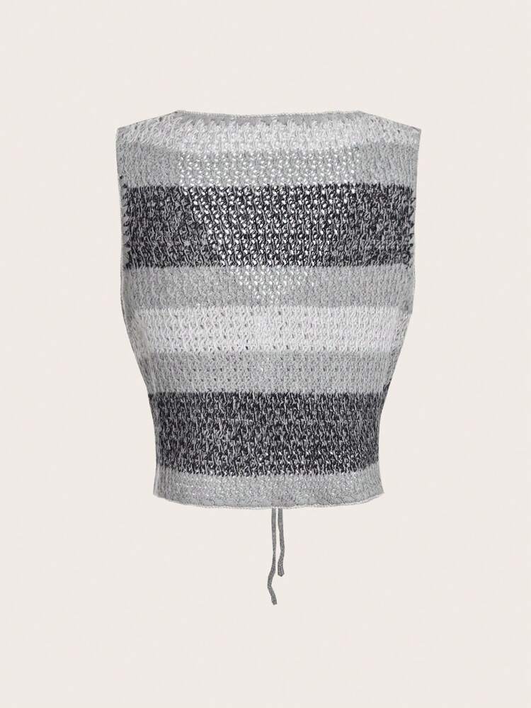Colorblock Tie Front Sweater Vest
