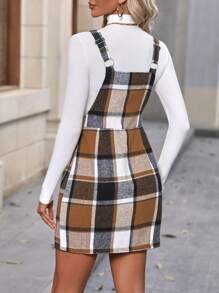 SHEIN LUNE Plaid Print Zip Up Overall Dress Without Tee - Multicolor - View 2