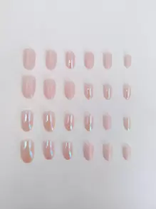 ROMWE Kawaii 24pcs Short Almond Glitter Fake Nail & 1sheet Tape & 1pc Nail File - Multicolor - View 3