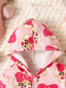 女嬰卡通圖案褶邊保暖連帽夾克和褲子 - 粉色 - 查看 6