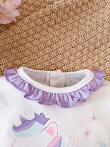 Đứa bé gái Kỳ lân in Viền Ruffle Áo liền quần - Nhiều màu - Xem 3