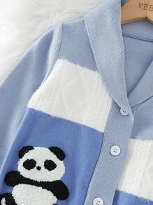 SHEIN Young Boy Panda & Cloud Pattern Shawl Collar Cardigan - Blue - View 3