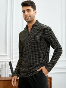 GENTILAND Men's Houndstooth Knitted Leisure Polo Shirt - Black - View 3