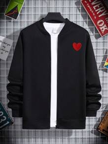 男士愛心圖案拉鏈開襟飛行員夾克不帶T恤 - 黑色 - 查看 1