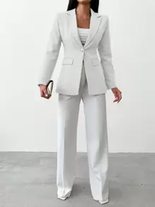 EURMUSE Lapel Neck Single Button Blazer - White - View 4