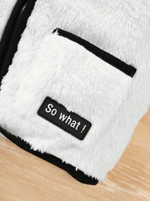 SHEIN Young Girl Contrast Binding Cartoon Embroidery 3D Ear Design Hooded Vest Jacket - Black and White - View 3