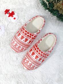 女士舒适圣诞老人图案室内拖鞋，静音地板软底轻便蓬松圣诞主题家居拖鞋，秋冬款 - 彩色 - 查看 6