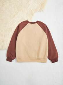 Tween Girl Cartoon & Letter Graphic Raglan Sleeve Thermal Lined Sweatshirt - Apricot - View 2