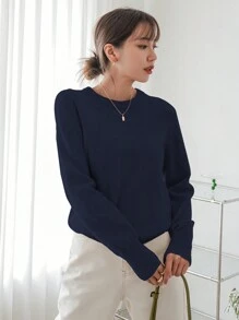 DAZY New Solid Color Casual Business Knit Sweater, Autumn,Fall Women Clothes - Navy Blue - View 2