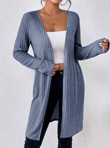 SHEIN Frenchy Viền chia cắt Đồ đan Ribbed Mở Mặt trước áo - Màu xanh lam - Xem 6