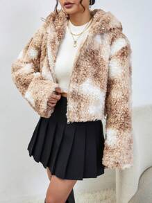 GENKIRA Tie Dye Pattern Drop Shoulder Hooded Teddy Jacket Fall Cloth For Women - Multicolor - View 1