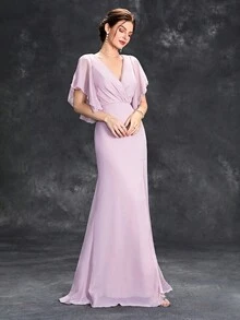 Surplice Neck Split Thigh Dress - Pink - View 3