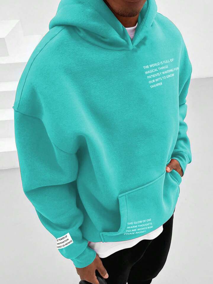 Manfinity Homme Loose Men’s Slogan Graphic Hoodie With Kangaroo 