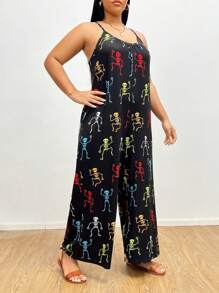 SHEIN LUNE Plus Skeleton Print Cami Jumpsuit - Multicolor - View 6