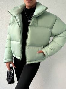 EURMUSE Zip Up Puffer Coat - Green - View 6