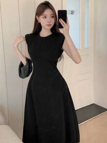 Dazy Star Women's Solid Color Dress Sundress - Black - View 3