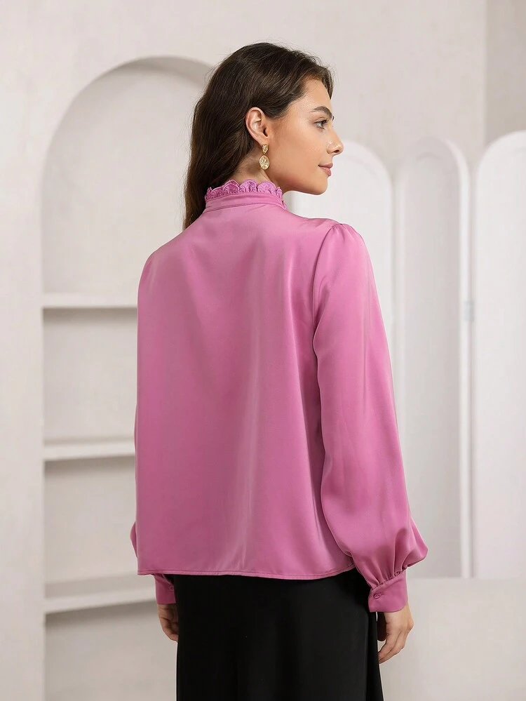 Lace Trim Button Front Shirt